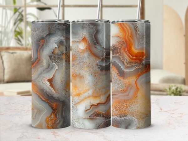 Beautiful Abstract Marble Pattern Orange Gray Design 20oz Skinny Tumbler Sublimation Wrap - Image 2