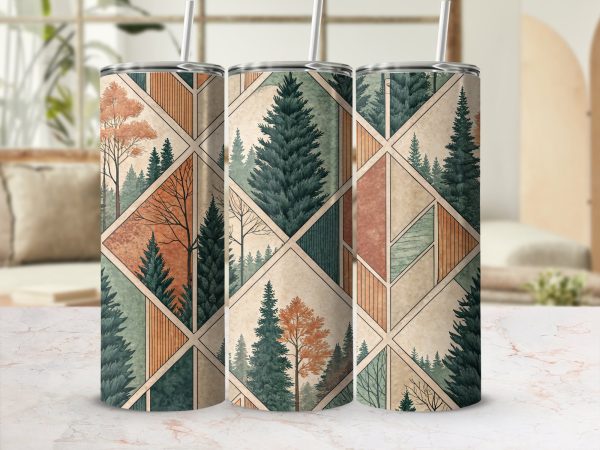 Geometric Forest Art Pattern for 20oz Skinny Sublimation Tumbler Wrap