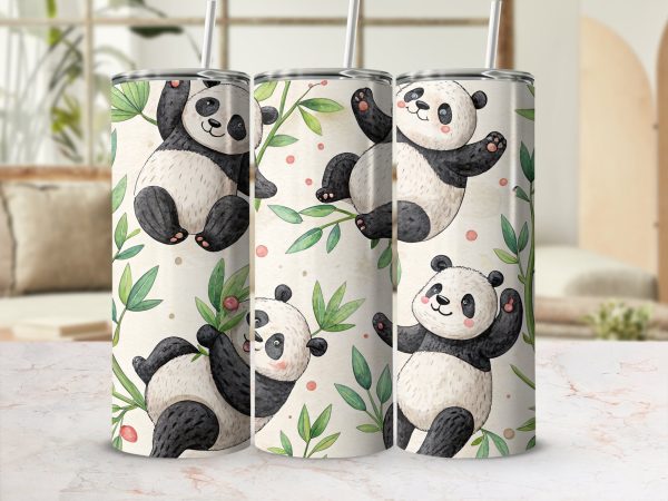 Playful Pandas Bamboo Illustration 20oz Skinny Sublimation Tumbler Wrap