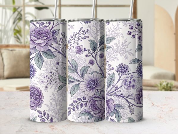 Elegant Floral Design Purple 20oz Skinny Sublimation Tumbler Wrap