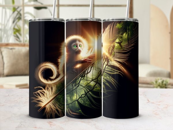 Adorable Monkey Artwork 20oz Tumbler Wrap, Cute Animal Design Skinny Tumbler, Sublimation Tumbler Wrap, Gift for Animal Lovers - Image 2