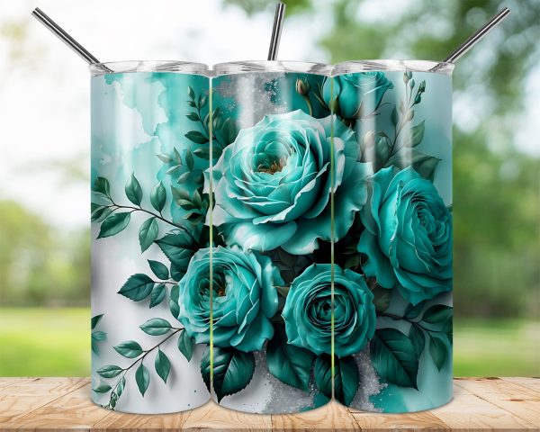 Stunning Blue Rose Floral 20oz Skinny Tumbler Sublimation Wrap