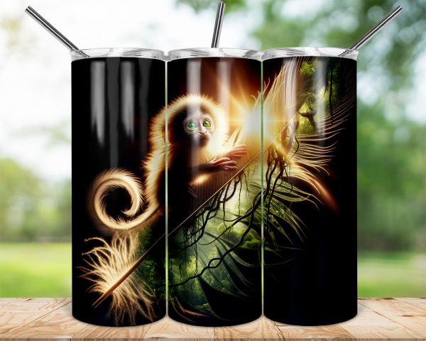 Adorable Monkey Artwork 20oz Tumbler Wrap, Cute Animal Design Skinny Tumbler, Sublimation Tumbler Wrap, Gift for Animal Lovers