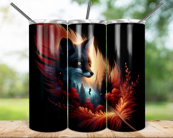 Fox Feather Forest Art 20oz Skinny Tumbler Wrap, Woodland Animal Design, Autumn Nature Scene, Sublimation Tumbler Wrap