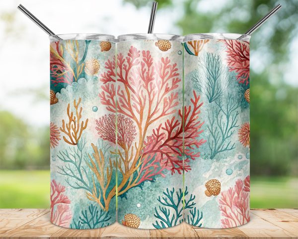 Vibrant Coral and Seaweed Design 20oz Skinny Tumbler Wrap