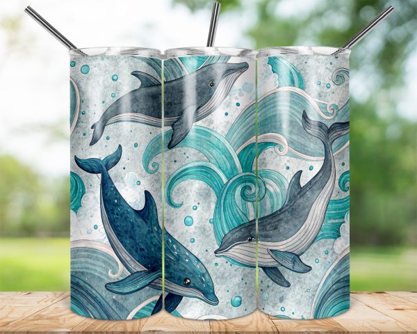 Whale Design Ocean Waves Themed 20oz Skinny Tumbler Wrap