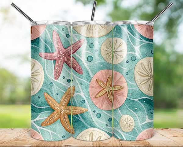 Colorful Starfish and Sand Dollars Illustration 20oz Skinny Tumbler Wrap