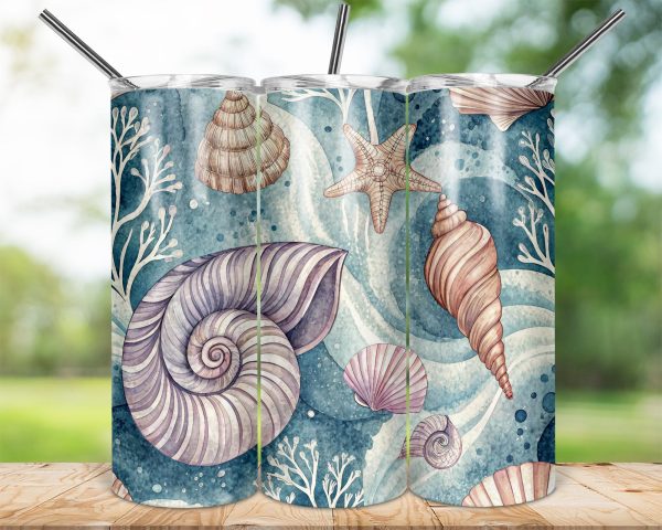 Nautical Seashells Starfish Design 20oz Skinny Tumbler Wrap