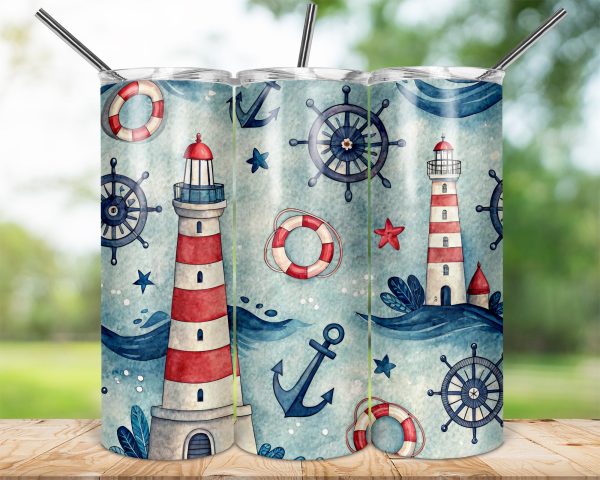 Nautical Lighthouse and Anchors Design 20oz Skinny Tumbler Wrap