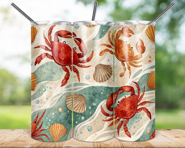 Colorful Crabs and Seashells 20oz Skinny Tumbler Wrap