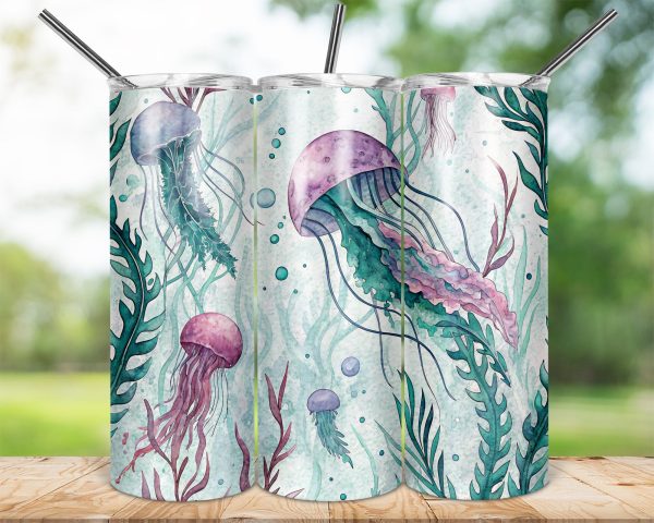 Watercolor Jellyfish Theme for 20oz Skinny Tumbler Wrap