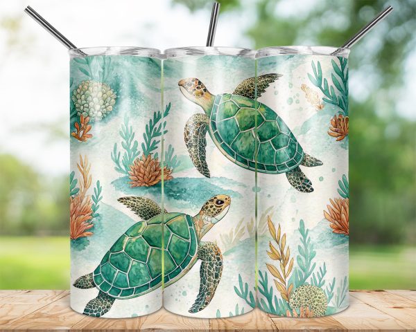 Sea Turtle and Ocean Scene 20oz Skinny Sublimation Tumbler Wrap