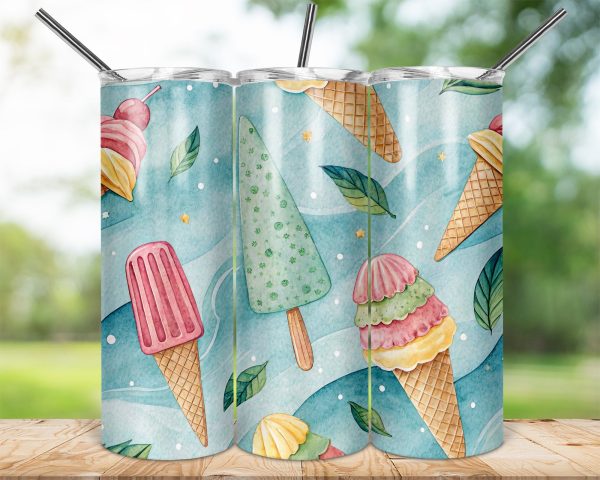 Summer Ice Cream Popsicle Design 20oz Skinny Sublimation Tumbler Wrap