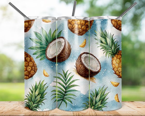 Tropical Pineapples and Coconuts Design 20oz Skinny Sublimation Tumbler Wrap