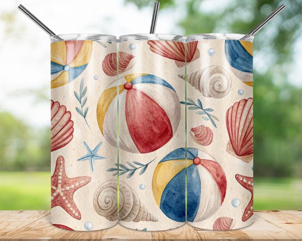 Beach Balls and Seashells Patterned 20oz Skinny Sublimation Tumbler Wrap