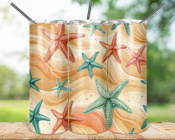 Starfish and Waves Beach Pattern 20oz Skinny Sublimation Tumbler Wrap