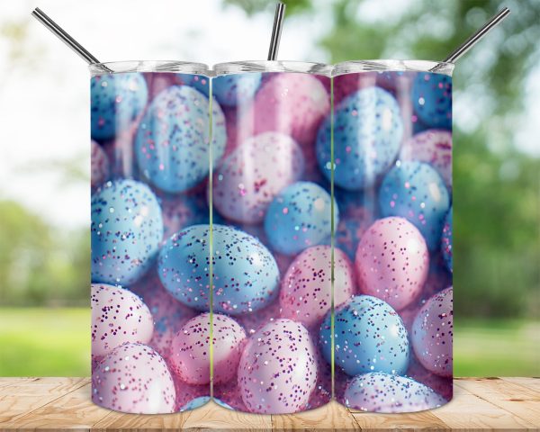 Blue Pink Glitter Easter Eggs Tumbler Wrap