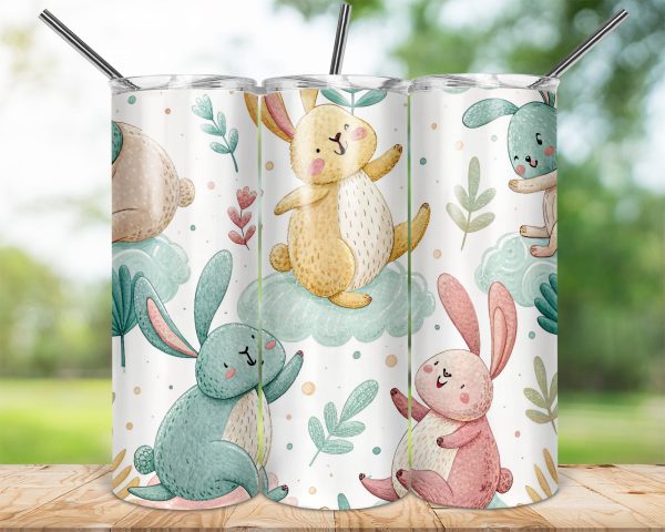 Playful Bunnies Pastel Design 20oz Skinny Sublimation Tumbler Wrap - Image 2