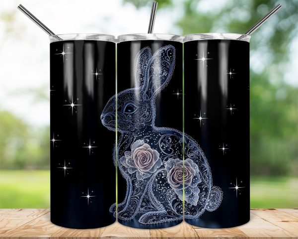 Delicate Floral Lace Rabbit Design 20oz Skinny Tumbler Sublimation Wrap