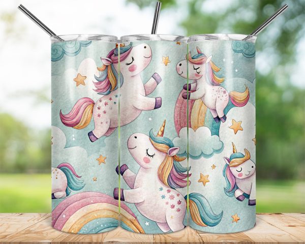 Playful Unicorn and Rainbow Design 20oz Skinny Sublimation Tumbler Wrap - Image 2