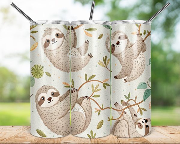 Cute Sloth Patterns for 20oz Skinny Sublimation Tumbler Wrap - Image 2