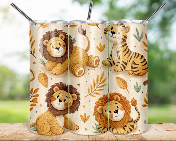 Cute Cartoon Safari Animals Theme 20oz Skinny Sublimation Tumbler Wrap - Image 2