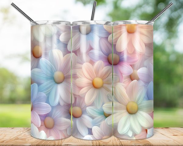 Pastel Daisy Floral Design 20oz Skinny Tumbler Sublimation Wrap