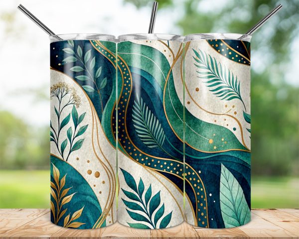 Green and Gold Botanical Design 20oz Skinny Sublimation Tumbler Wrap - Image 2