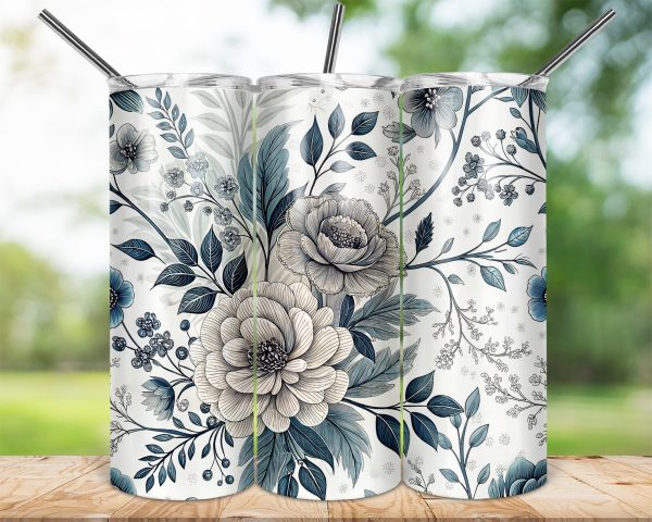 Elegant Floral Pattern 20oz Skinny Sublimation Tumbler Wrap - Image 2