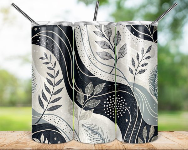 Abstract Wave and Leaves Pattern 20oz Skinny Sublimation Tumbler Wrap - Image 2