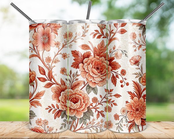 Elegant Autumn Floral Pattern 20oz Skinny Sublimation Tumbler Wrap - Image 2