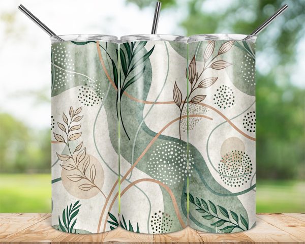 Botanical Leaves Abstract Design 20oz Skinny Sublimation Tumbler Wrap - Image 2