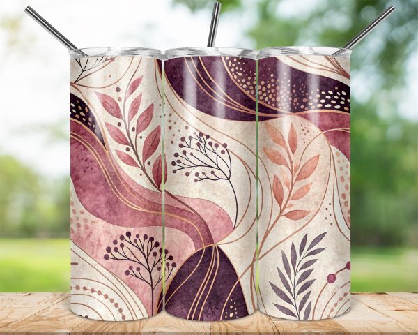 Botanical Abstract Waves Pattern 20oz Skinny Sublimation Tumbler Wrap - Image 2