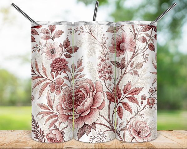 Elegant Floral Design 20oz Skinny Sublimation Tumbler Wrap - Image 2