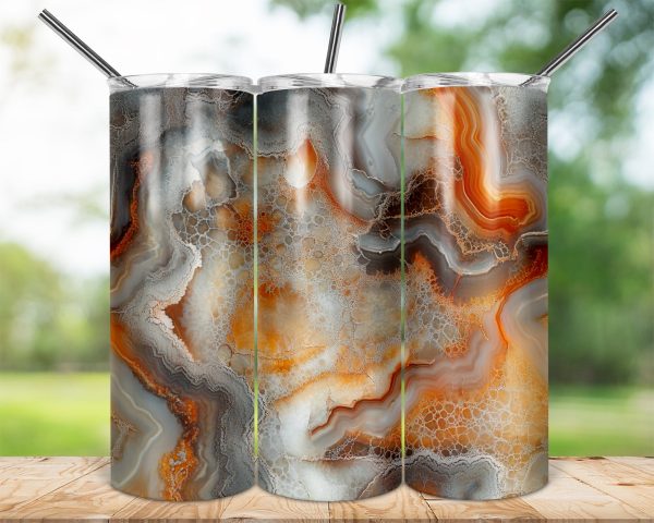 Beautiful Abstract Marble Pattern Orange Gray Design 20oz Skinny Tumbler Sublimation Wrap