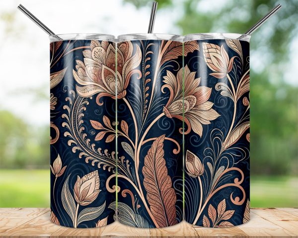 Elegant Floral Patterned 20oz Skinny Sublimation Tumbler Wrap - Image 2