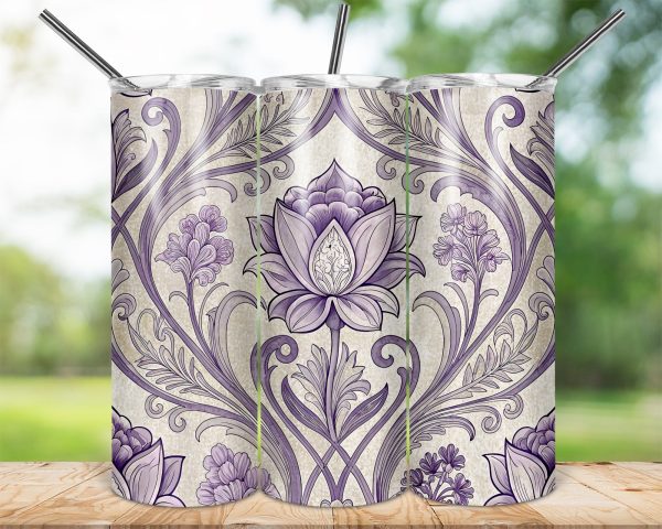 Elegant Purple Floral Design 20oz Skinny Sublimation Tumbler Wrap - Image 2