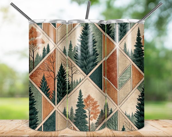 Geometric Forest Art Pattern for 20oz Skinny Sublimation Tumbler Wrap - Image 2