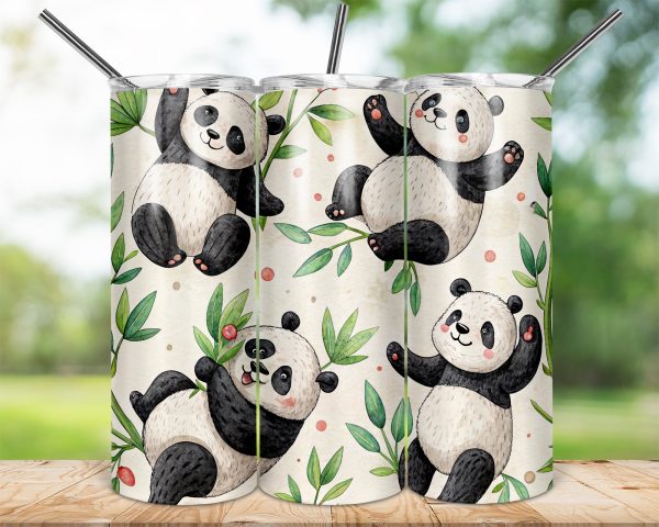 Playful Pandas Bamboo Illustration 20oz Skinny Sublimation Tumbler Wrap - Image 2