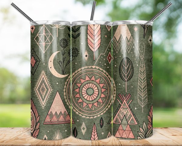 Geometric Nature and Tribal Patterns 20oz Skinny Sublimation Tumbler Wrap - Image 2