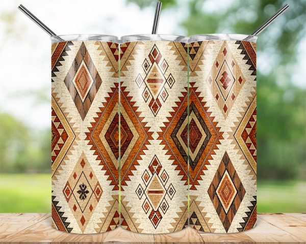 Bohemian Ethnic Pattern Geometric Design 20oz Skinny Sublimation Tumbler Wrap - Image 2