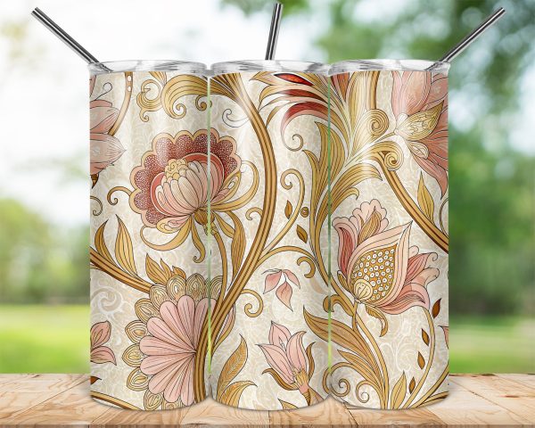 Elegant Floral Art 20oz Skinny Sublimation Tumbler Wrap - Image 2