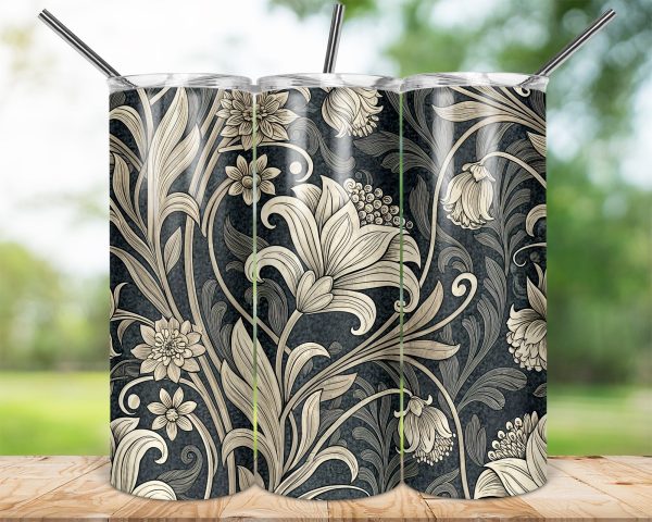 Elegant Dark Floral Pattern 20oz Skinny Sublimation Tumbler Wrap - Image 2