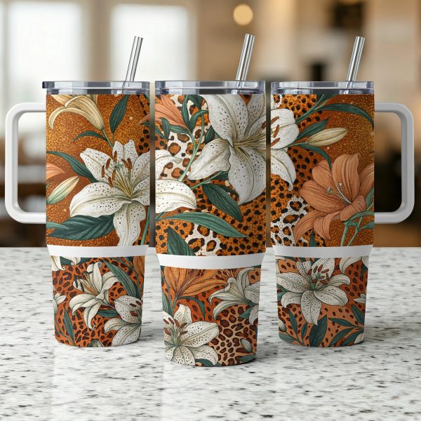 40oz Sublimation Tumbler Wrap, Floral Print Skinny Tumbler, Leopard Print Tumbler, Reusable Coffee Cup, Gift for Her, Travel Mug - Image 2