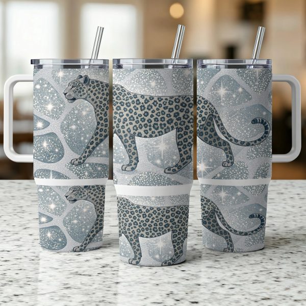 Leopard print tumbler wrap, 40 oz tumbler wrap, sublimation tumbler design, glitter leopard wrap, skinny tumbler wrap - Image 5