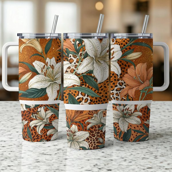 40oz Sublimation Tumbler Wrap, Floral Print Skinny Tumbler, Leopard Print Tumbler, Reusable Coffee Cup, Gift for Her, Travel Mug - Image 5