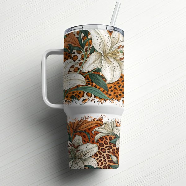 40oz Sublimation Tumbler Wrap, Floral Print Skinny Tumbler, Leopard Print Tumbler, Reusable Coffee Cup, Gift for Her, Travel Mug - Image 6