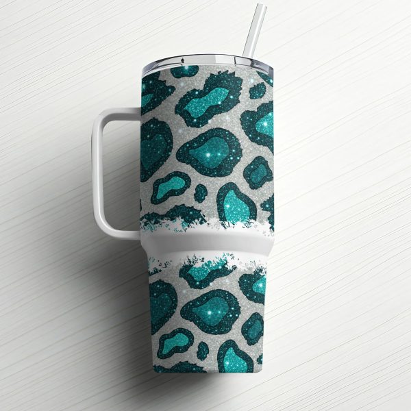 Leopard Glitter Green Tumbler Wrap, 40oz Sublimation Tumbler Wrap, Teal Animal Print Tumbler, Stylish Tumbler Wrap Design - Image 6