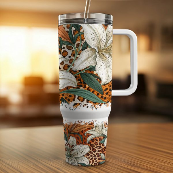 40oz Sublimation Tumbler Wrap, Floral Print Skinny Tumbler, Leopard Print Tumbler, Reusable Coffee Cup, Gift for Her, Travel Mug - Image 4