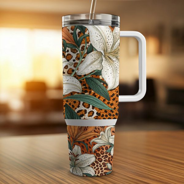 40oz Sublimation Tumbler Wrap, Floral Print Skinny Tumbler, Leopard Print Tumbler, Reusable Coffee Cup, Gift for Her, Travel Mug - Image 3